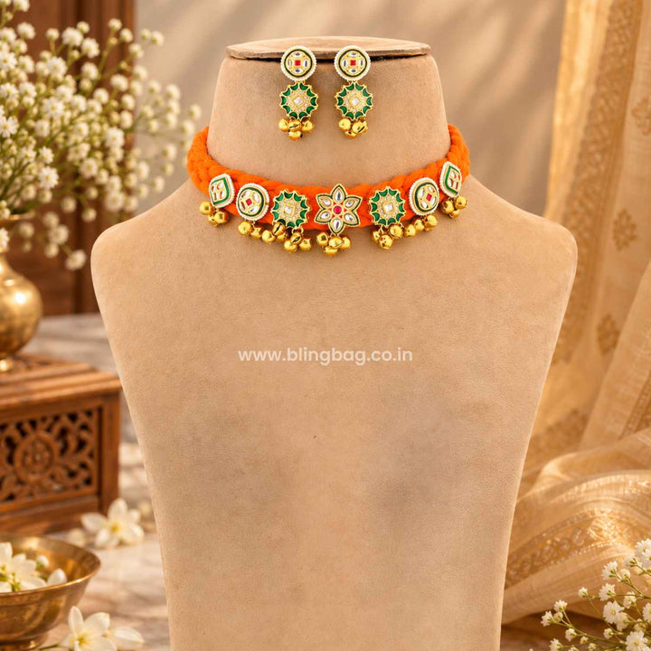 Orange Ojasvini Kundan Jewellery Set - New Arrival