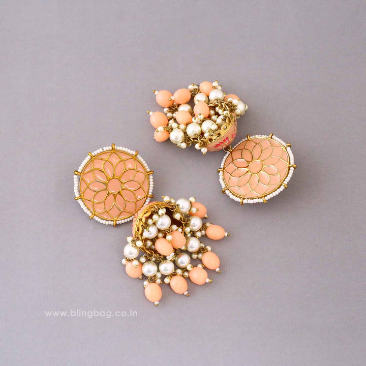Peach Gamini Lotus Jhumkis