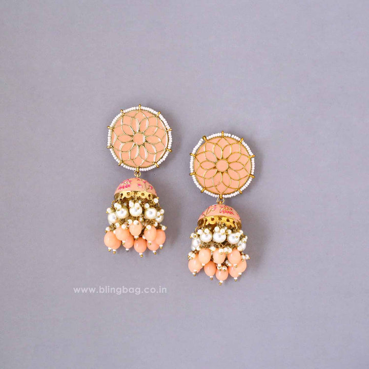 Peach Gamini Lotus Jhumkis