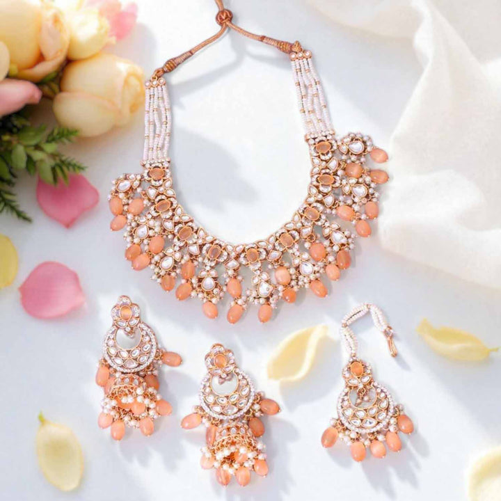 Peach Kaamil Kundan Jewellery Set - EOSS
