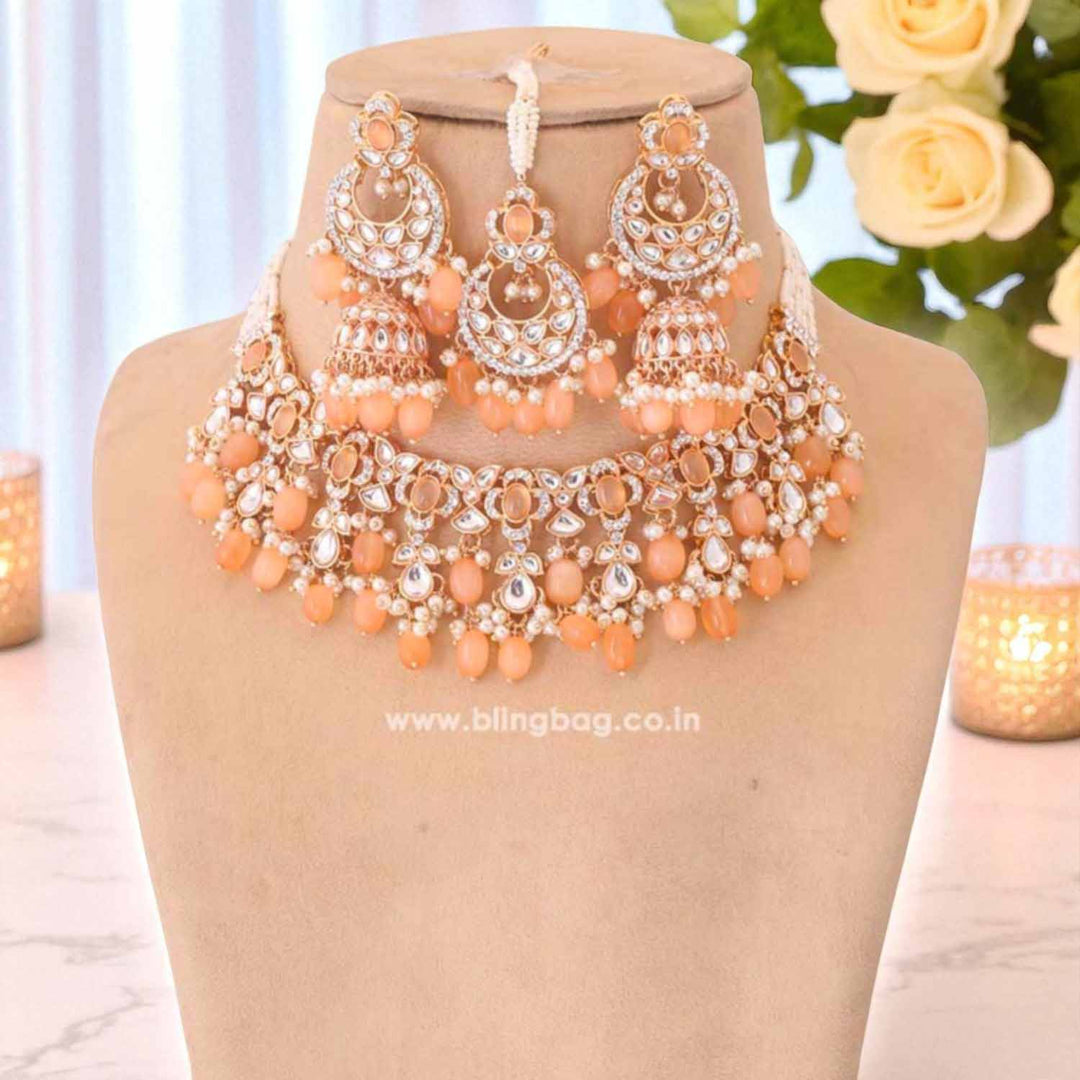 Peach Kaamil Kundan Jewellery Set - EOSS