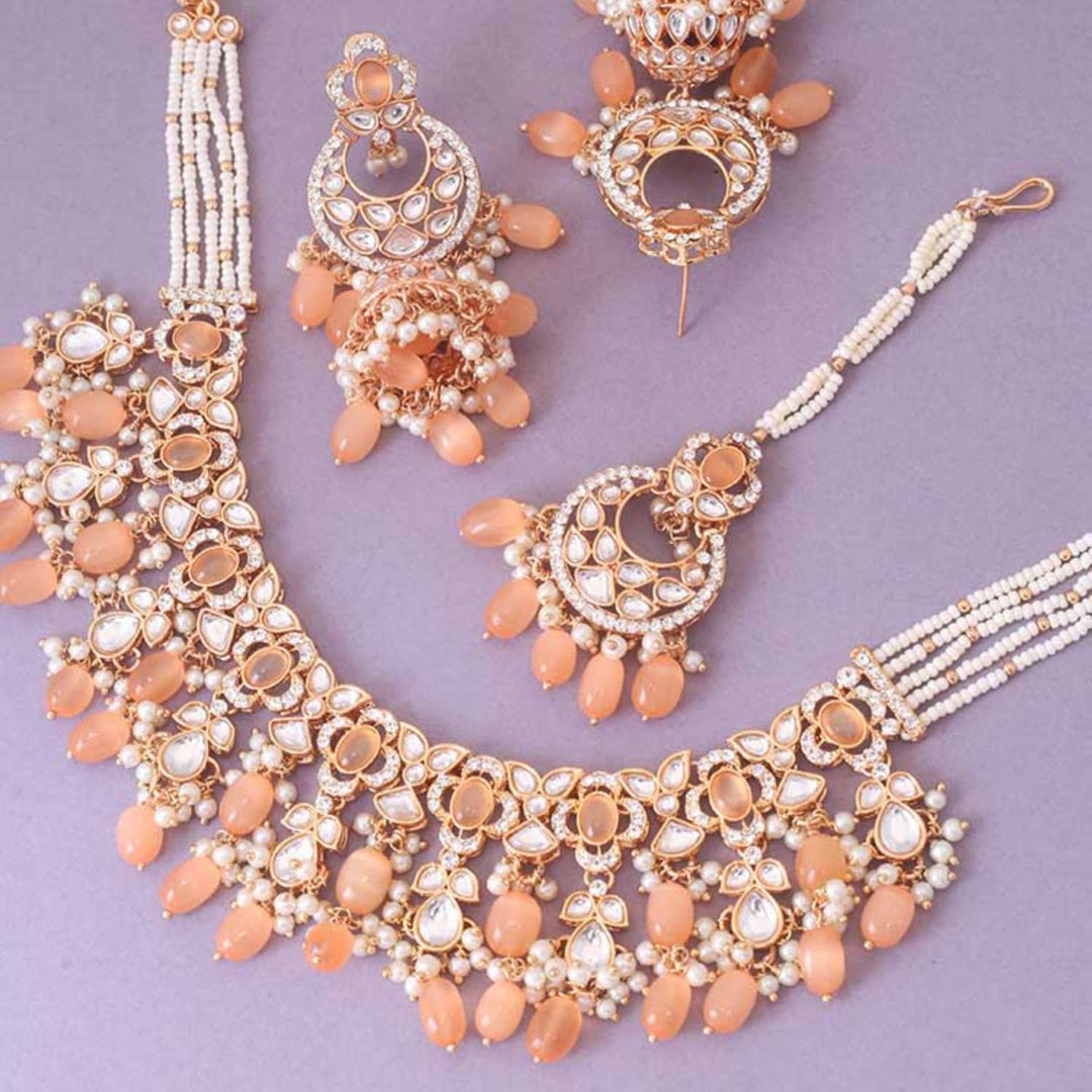 Peach Kaamil Kundan Jewellery Set - EOSS