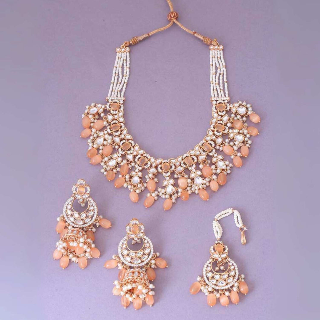 Peach Kaamil Kundan Jewellery Set - EOSS