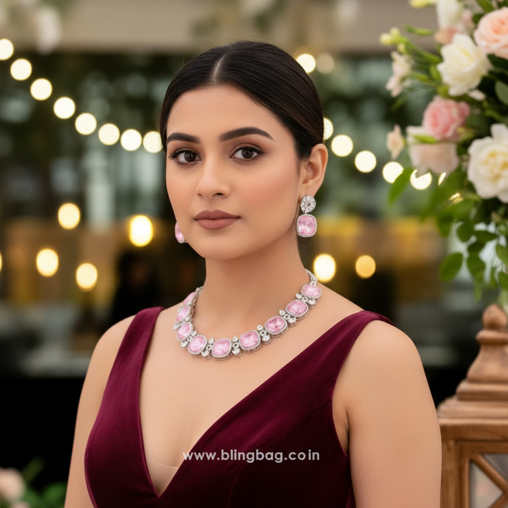 Pink Anastacia Zirconia Jewellery Set - EOSS