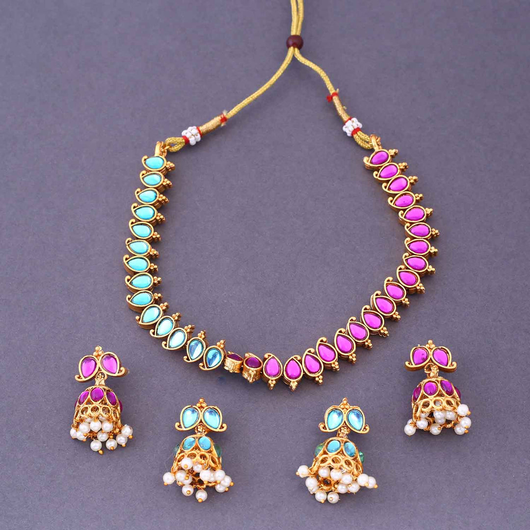 Prismatic Kumuda Reversible Antique Jewellery Set- New Arrival