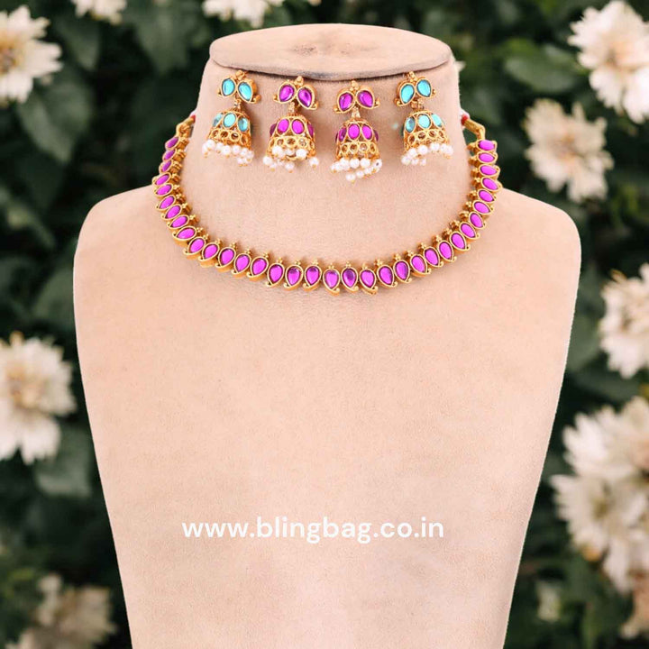 Prismatic Kumuda Reversible Antique Jewellery Set- New Arrival