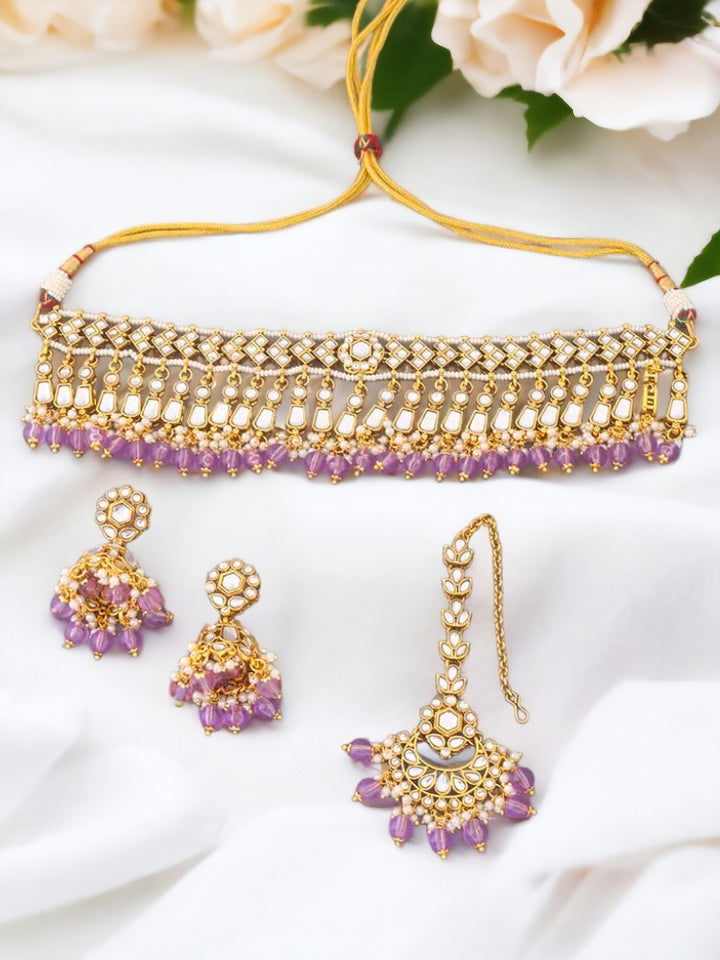 Purple Aanandi Kundan Jewellery Set