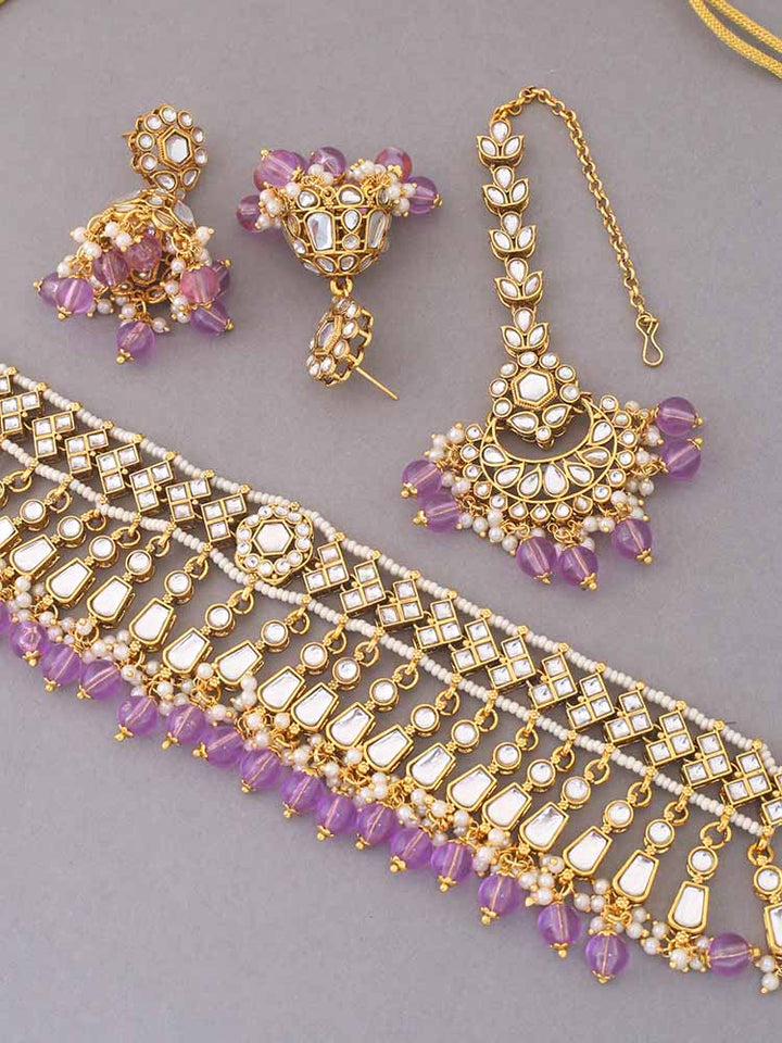 Purple Aanandi Kundan Jewellery Set
