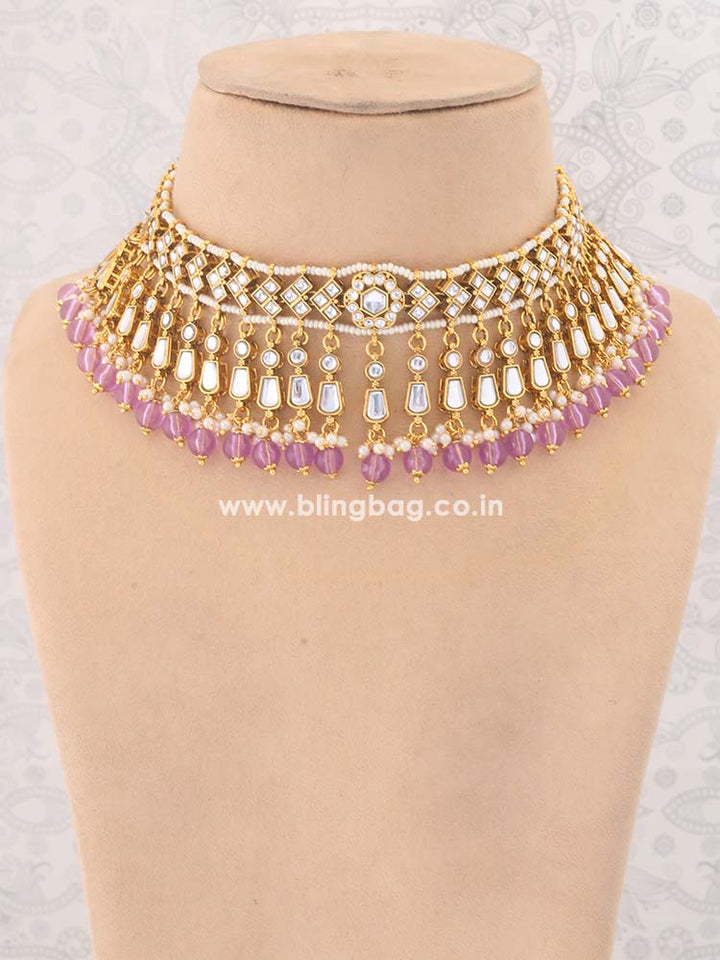 Purple Aanandi Kundan Jewellery Set