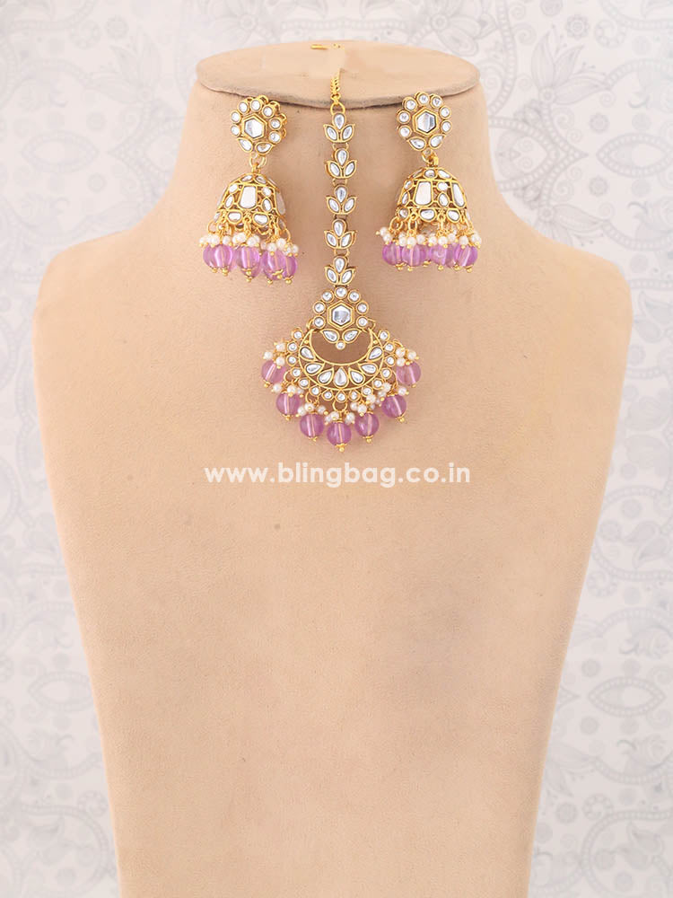 Purple Aanandi Kundan Jewellery Set