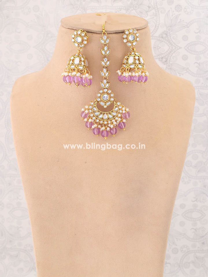 Purple Aanandi Kundan Jewellery Set