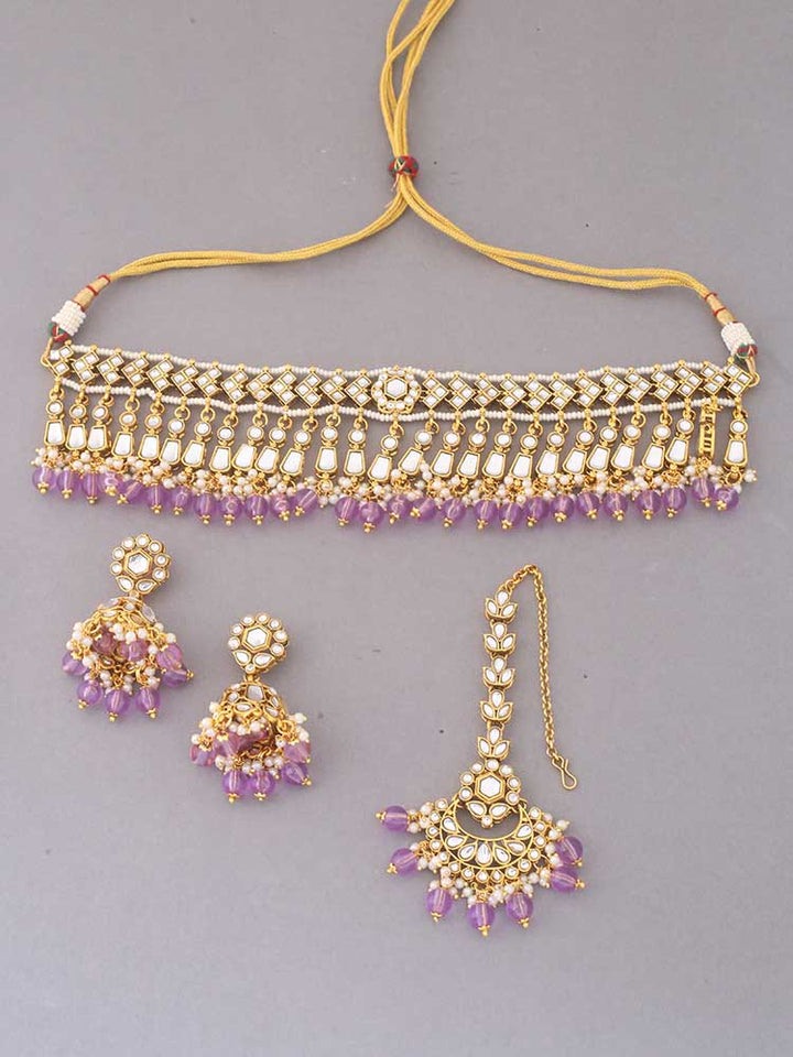 Purple Aanandi Kundan Jewellery Set