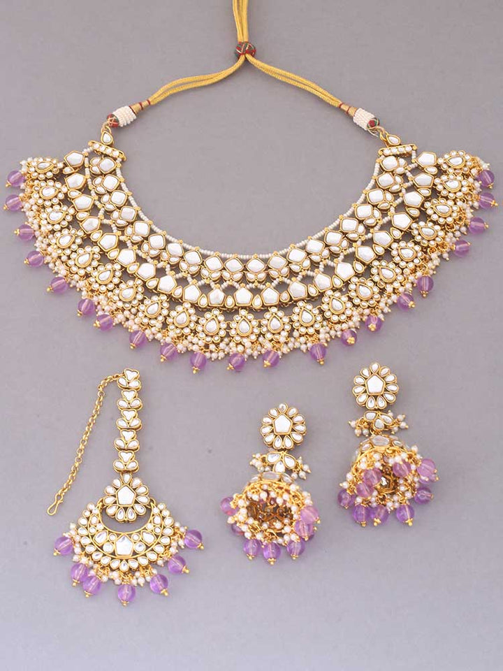 Purple Abhaya Kundan Jewellery Set