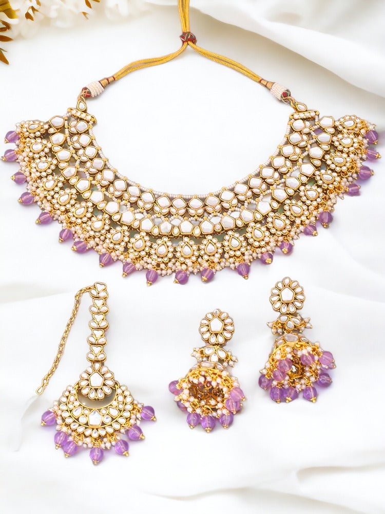 Purple Abhaya Kundan Jewellery Set