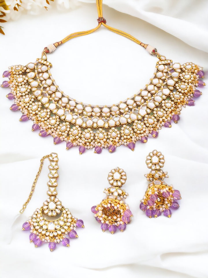 Purple Abhaya Kundan Jewellery Set