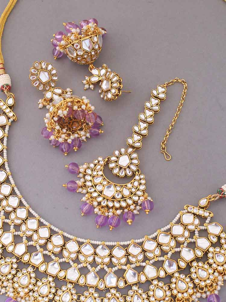 Purple Abhaya Kundan Jewellery Set