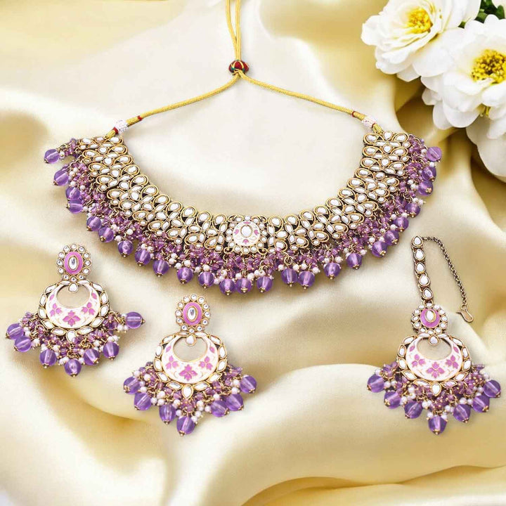 Purple Aditni Kundan Jewellery Set