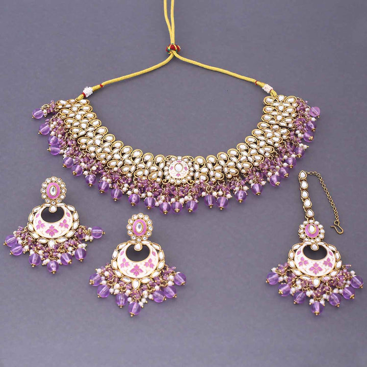 Purple Aditni Kundan Jewellery Set