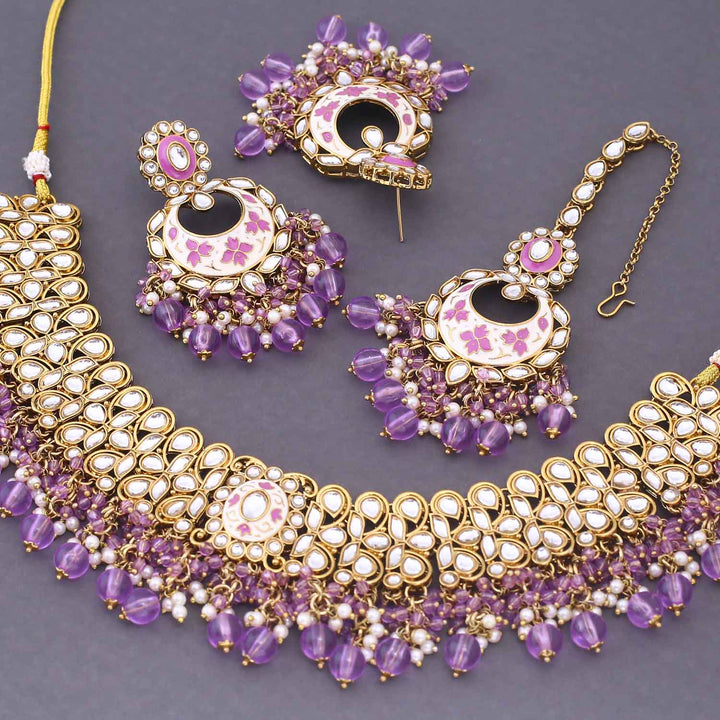 Purple Aditni Kundan Jewellery Set