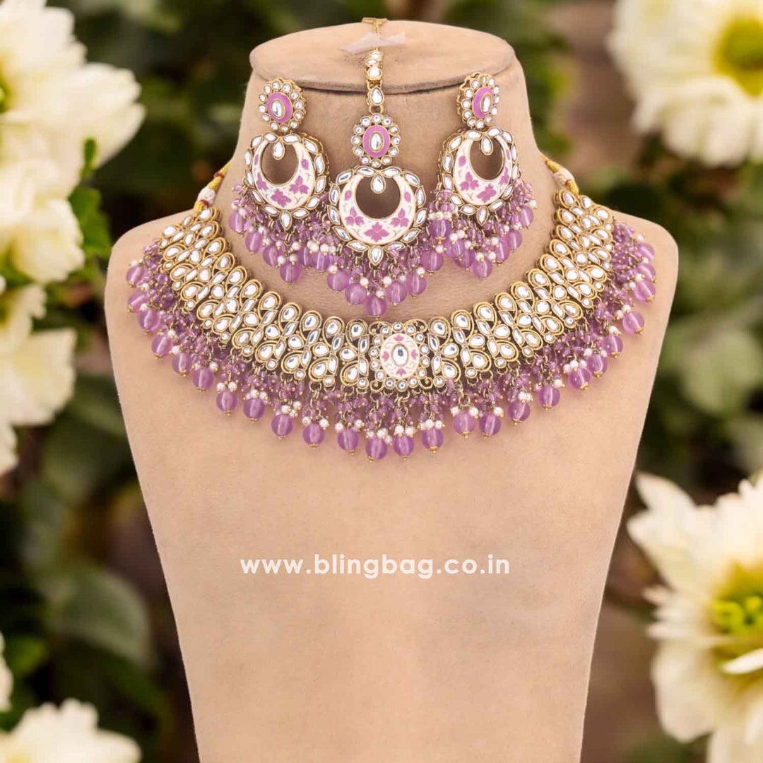 Purple Aditni Kundan Jewellery Set
