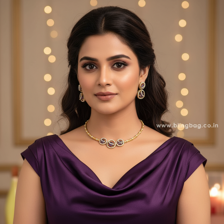 Purple Agniya Hasli Antique Jewellery Set - New Arrival