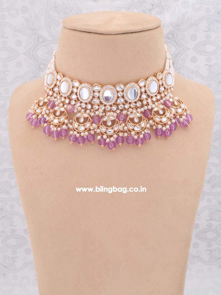 Purple Albina Kundan Jewellery Set