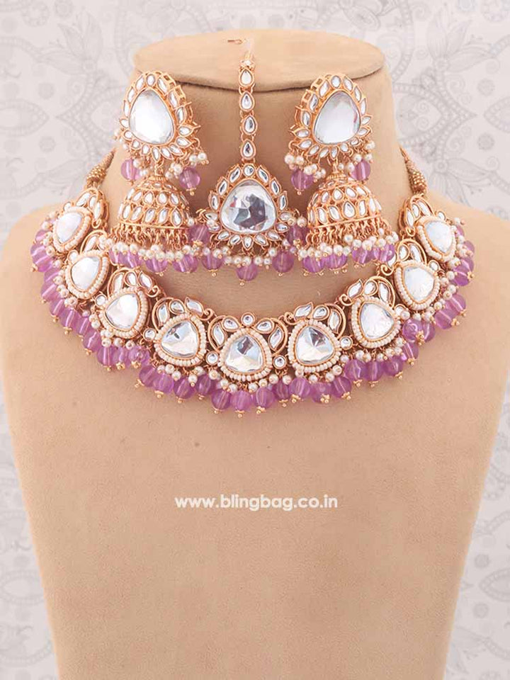 Purple Apurna Kundan Jewellery Set