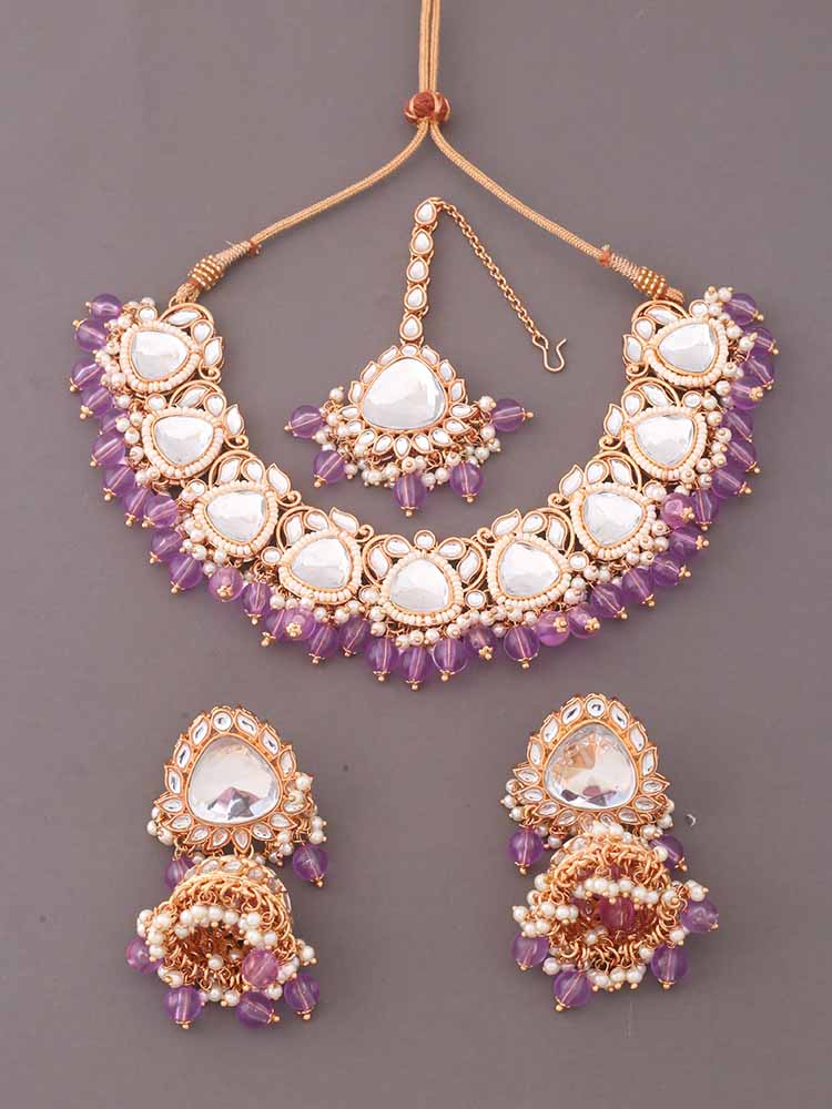 Purple Apurna Kundan Jewellery Set