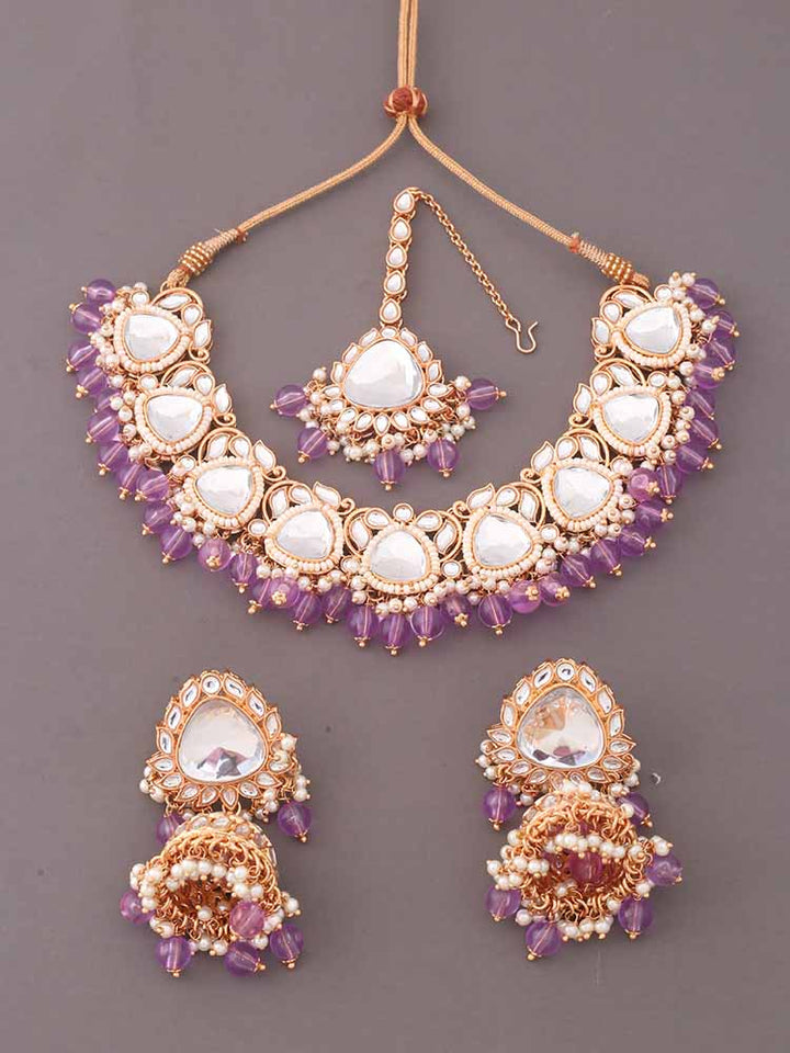 Purple Apurna Kundan Jewellery Set