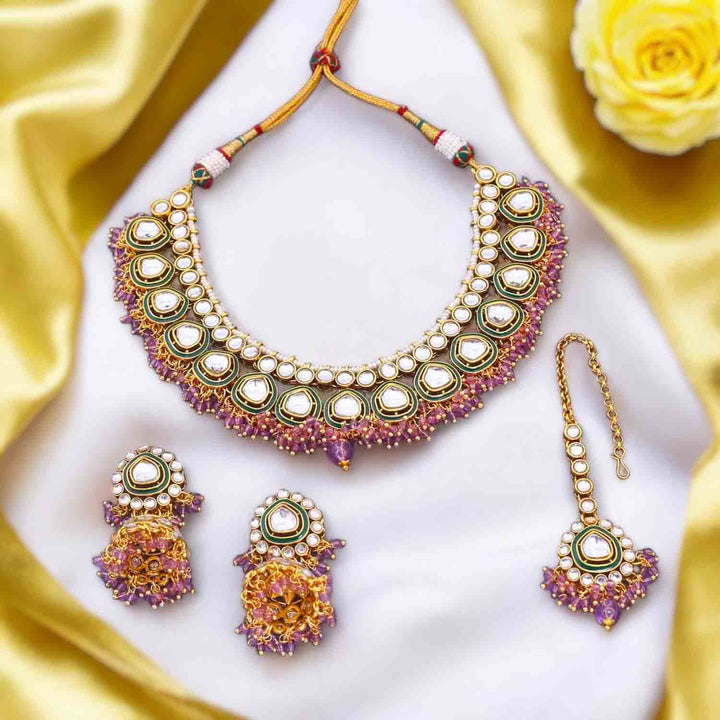 Purple Arohi Kundan Jewellery Set