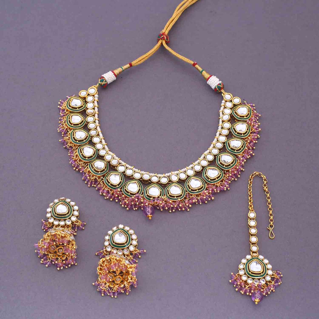 Purple Arohi Kundan Jewellery Set