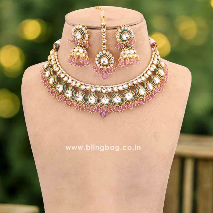 Purple Arohi Kundan Jewellery Set