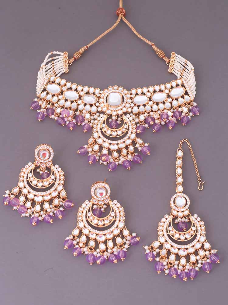 Purple Arpani Kundan Jewellery Set