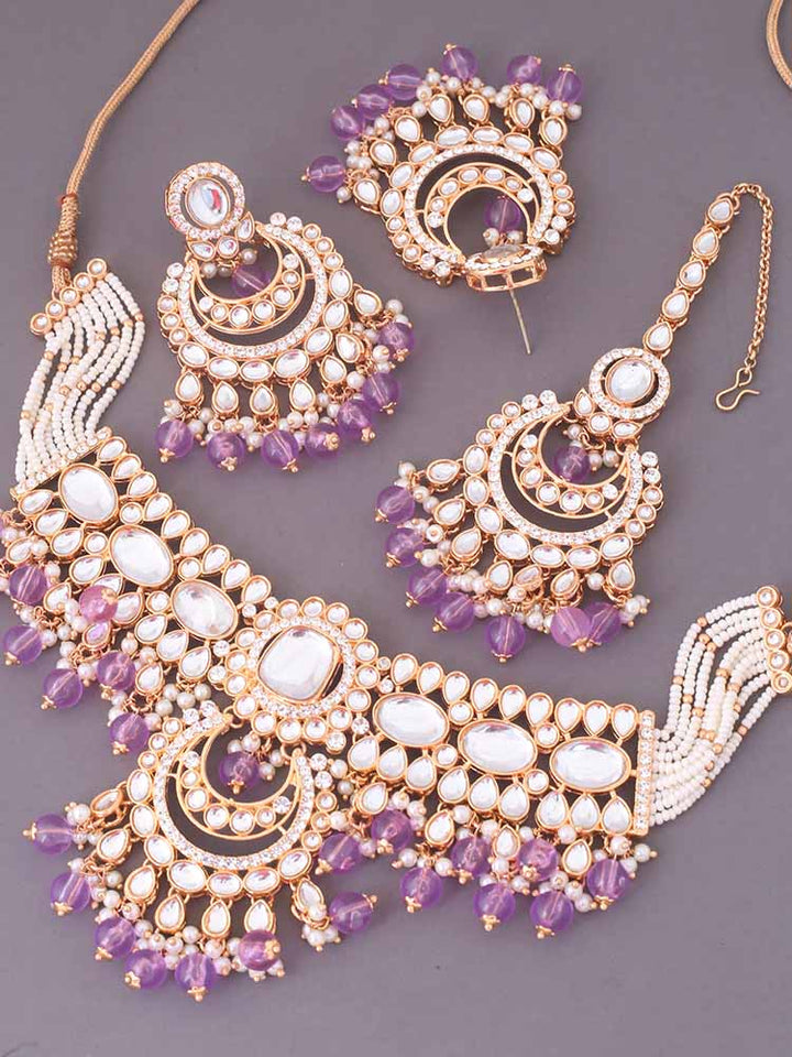 Purple Arpani Kundan Jewellery Set