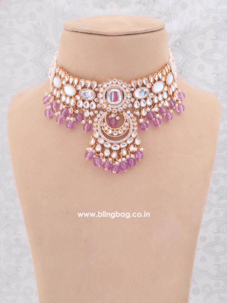 Purple Arpani Kundan Jewellery Set