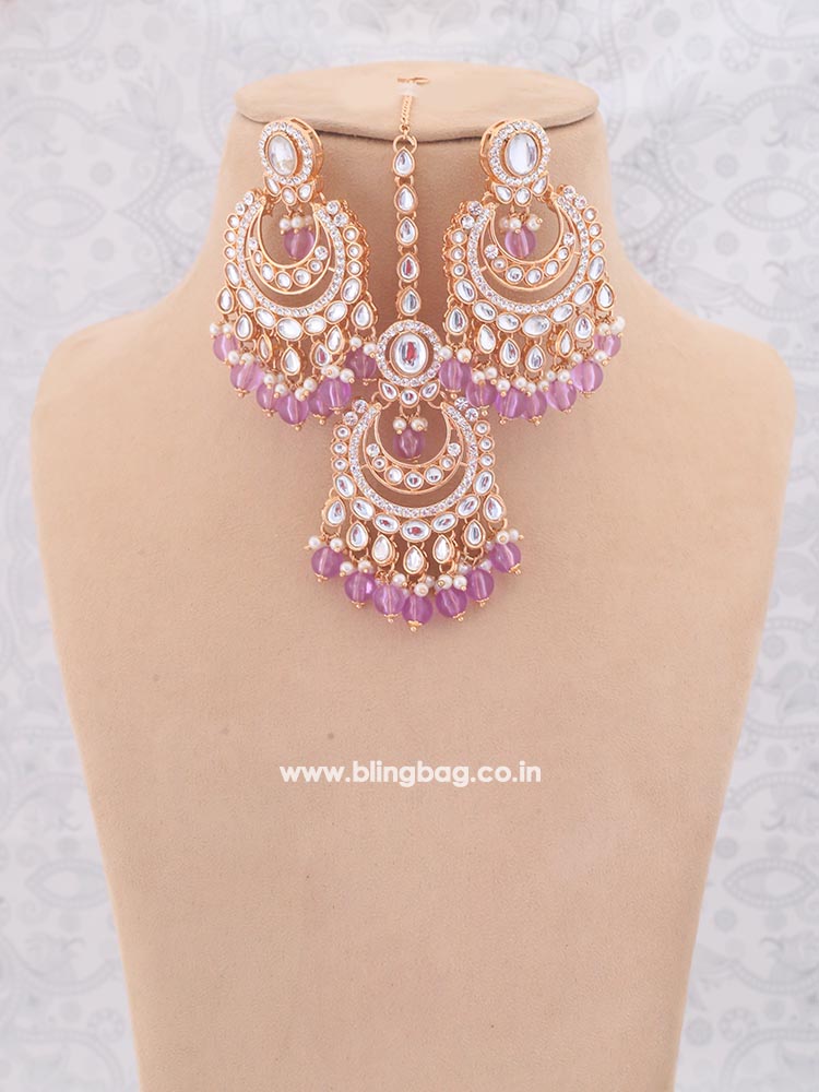 Purple Arpani Kundan Jewellery Set