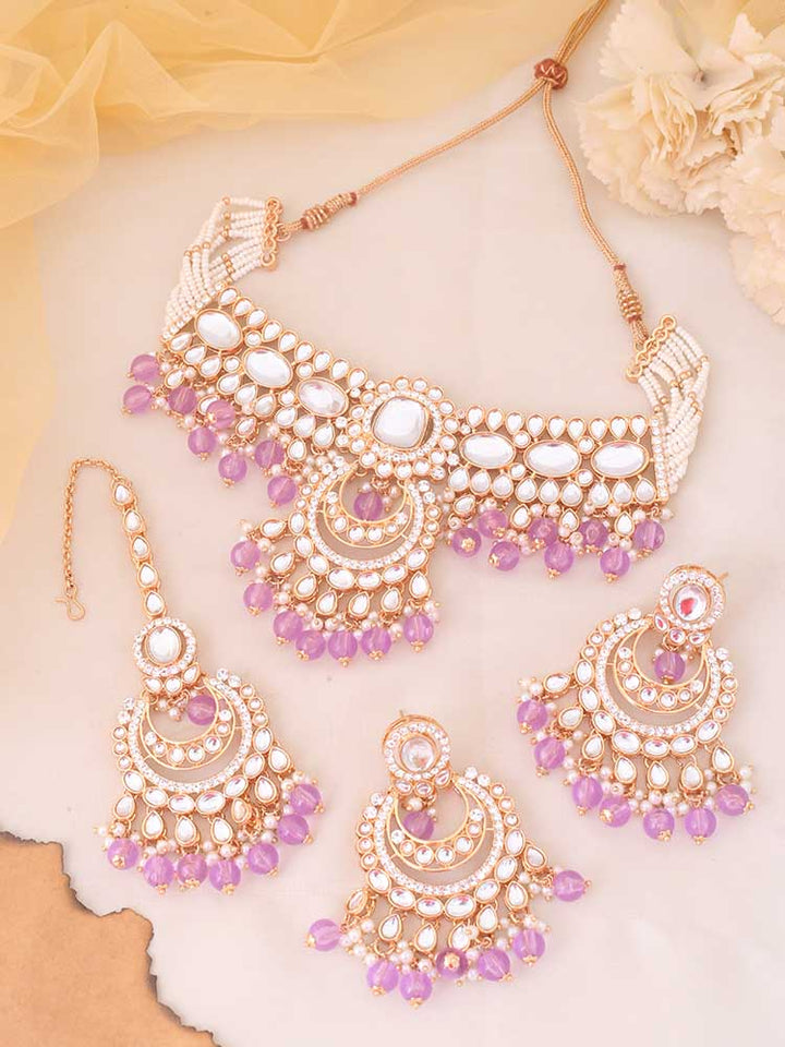 Purple Arpani Kundan Jewellery Set