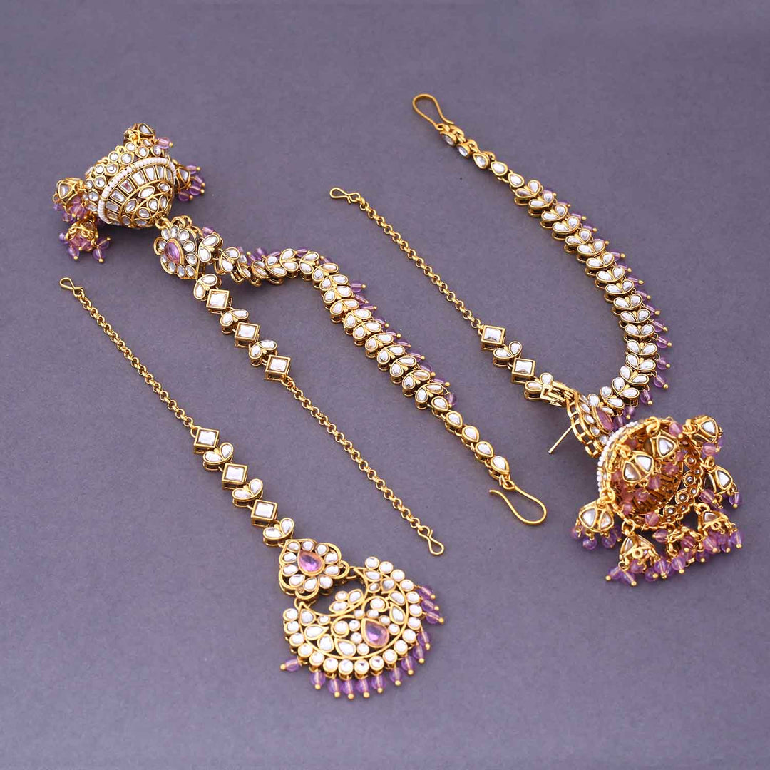 Purple Brahmin Maang Tikka Set