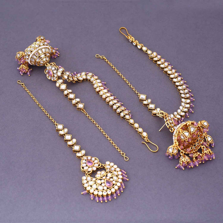 Purple Brahmin Maang Tikka Set