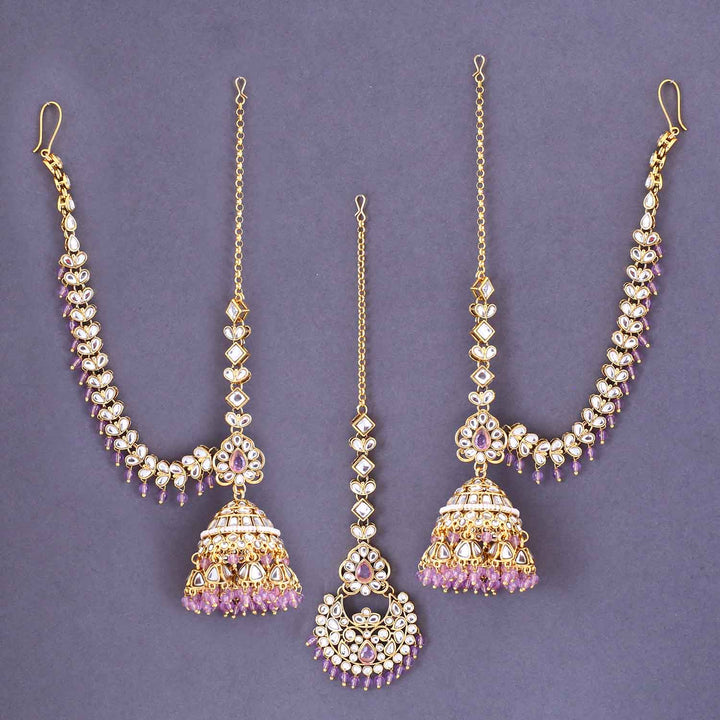 Purple Brahmin Maang Tikka Set