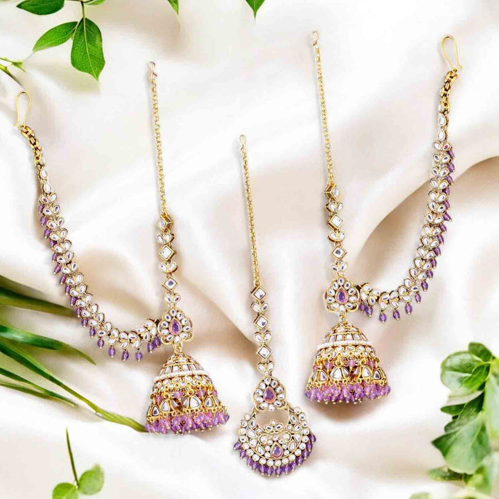 Purple Brahmin Maang Tikka Set