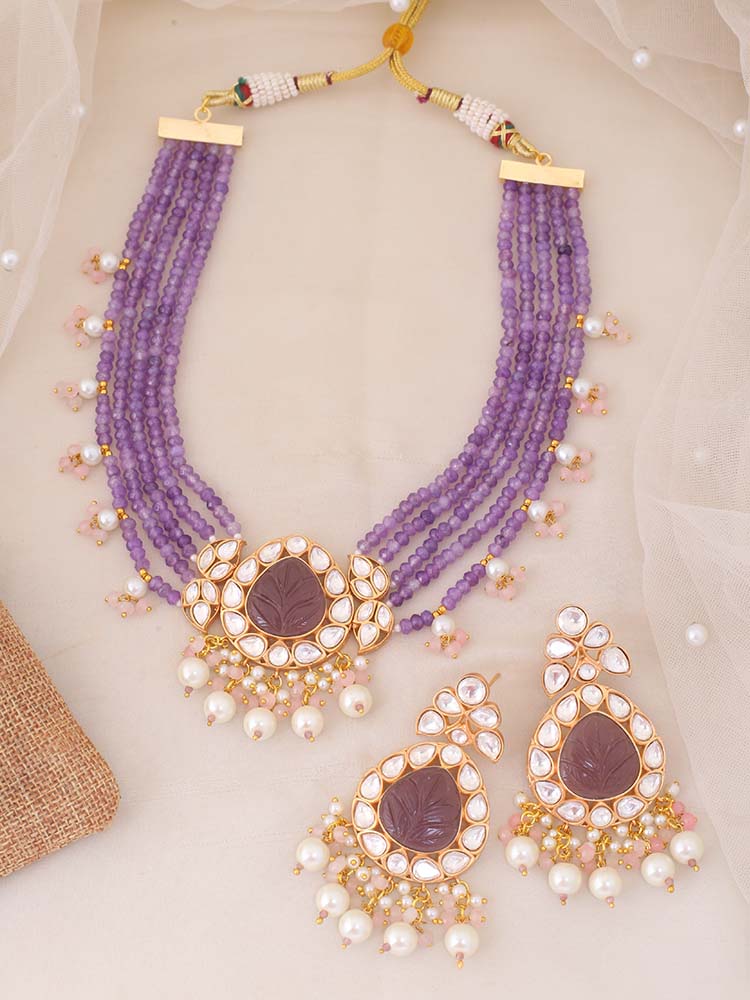 Purple Clancy Kundan Jewellery Set