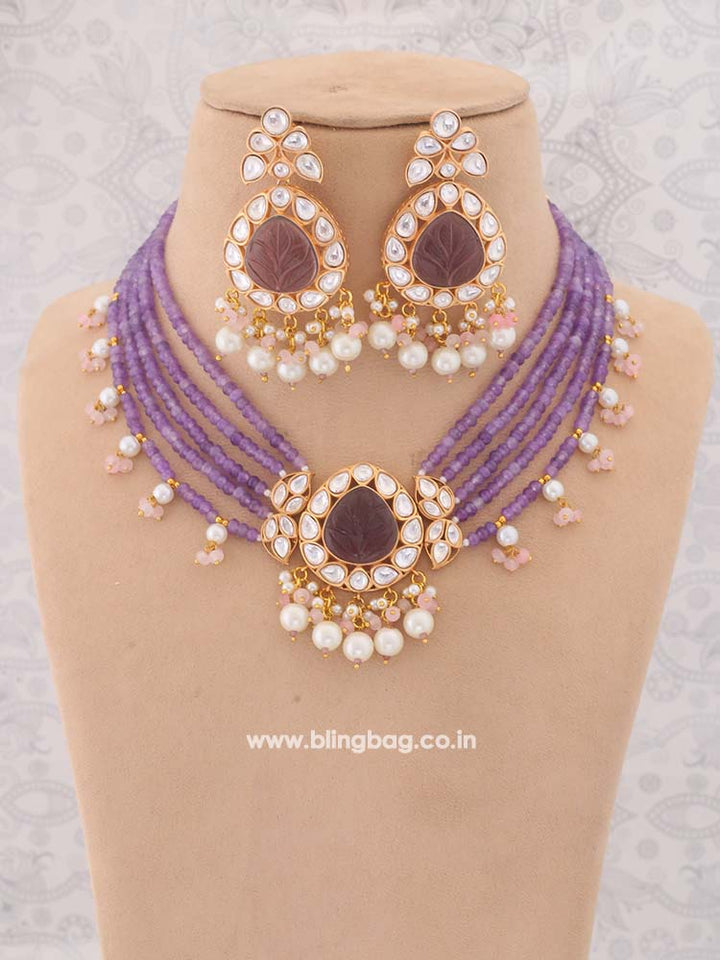 Purple Clancy Kundan Jewellery Set
