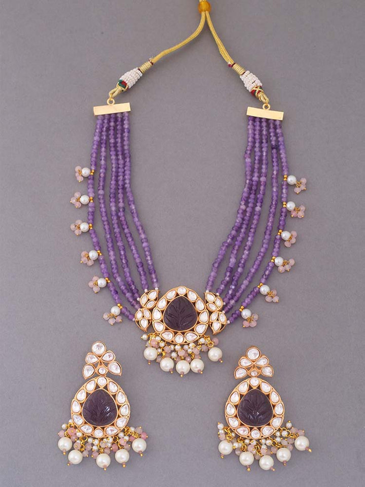 Purple Clancy Kundan Jewellery Set