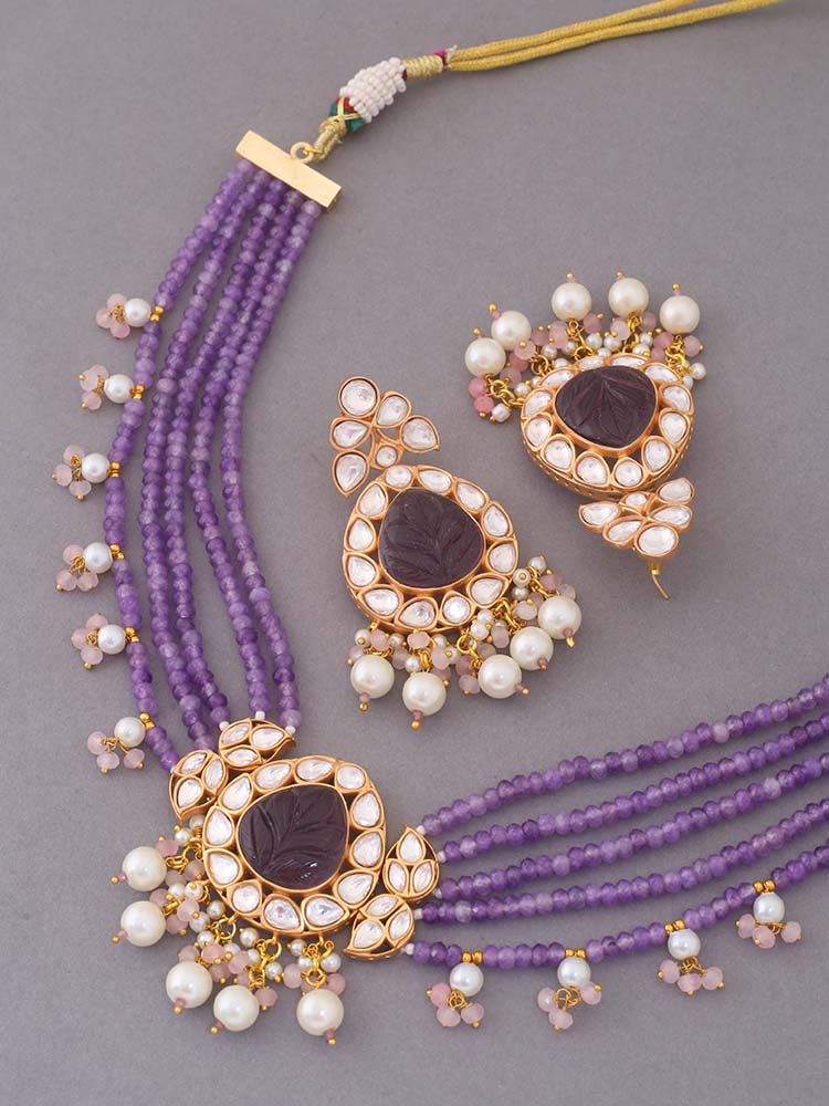 Purple Clancy Kundan Jewellery Set