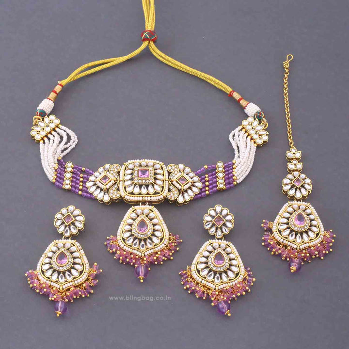 Purple Dakshina Kundan Jewellery Set