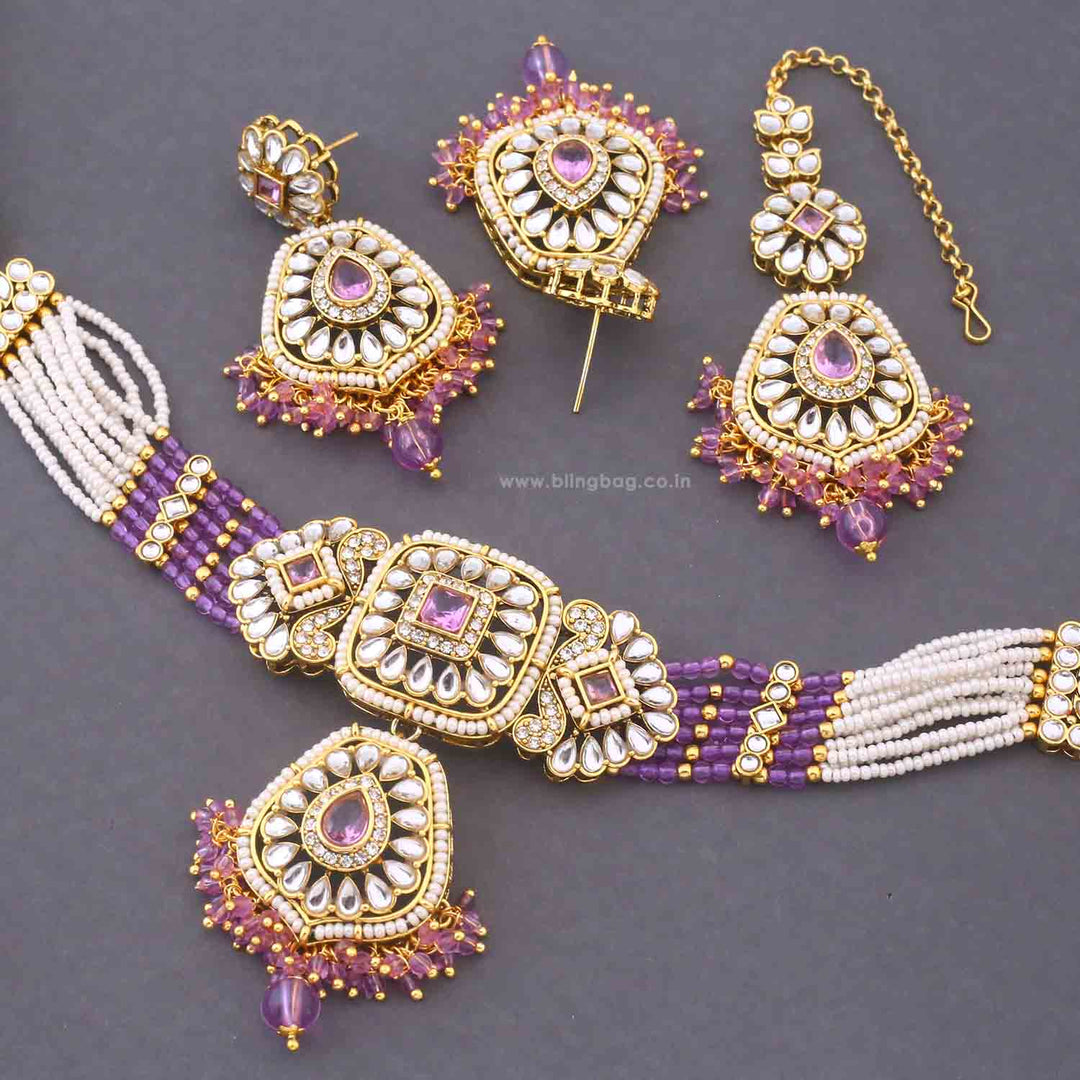 Purple Dakshina Kundan Jewellery Set