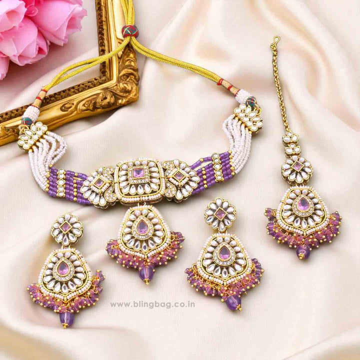Purple Dakshina Kundan Jewellery Set