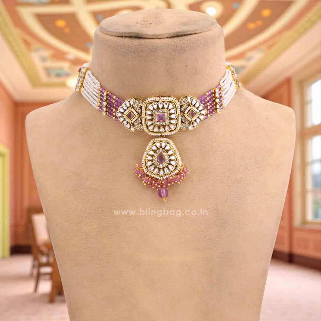 Purple Dakshina Kundan Jewellery Set