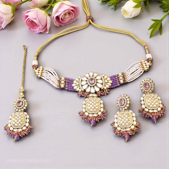 Purple Dharini Kundan Jewellery Set